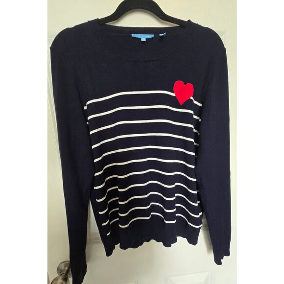 Draper James Sweaters - Draper James "Reese Witherspoon" Heart Striped Dark Blue Sweater Large